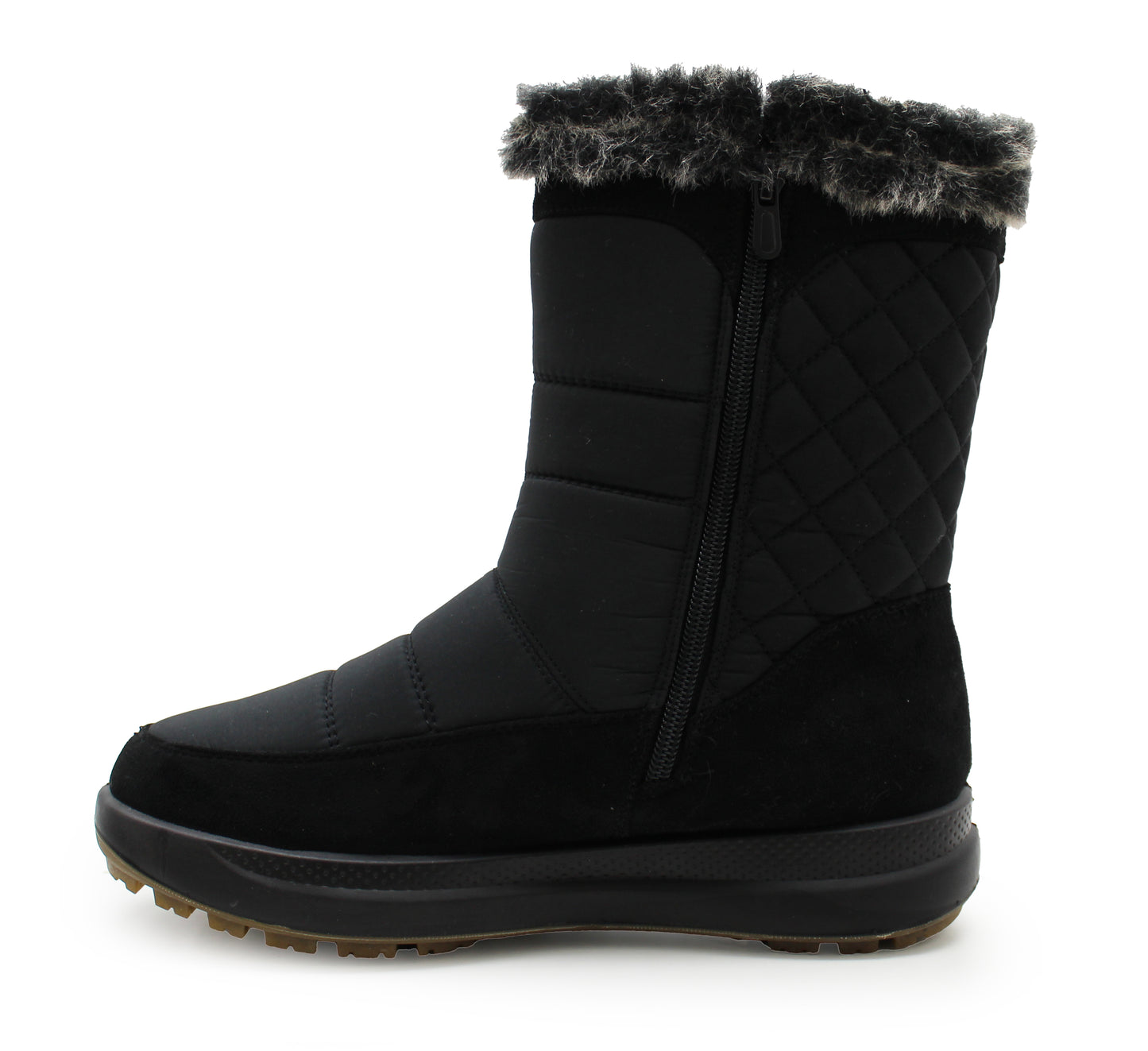 Womens Winter Snow Boots Warm Insulated Faux Fur Lined Ladies Mid Calf Zip Up Quilted Boots