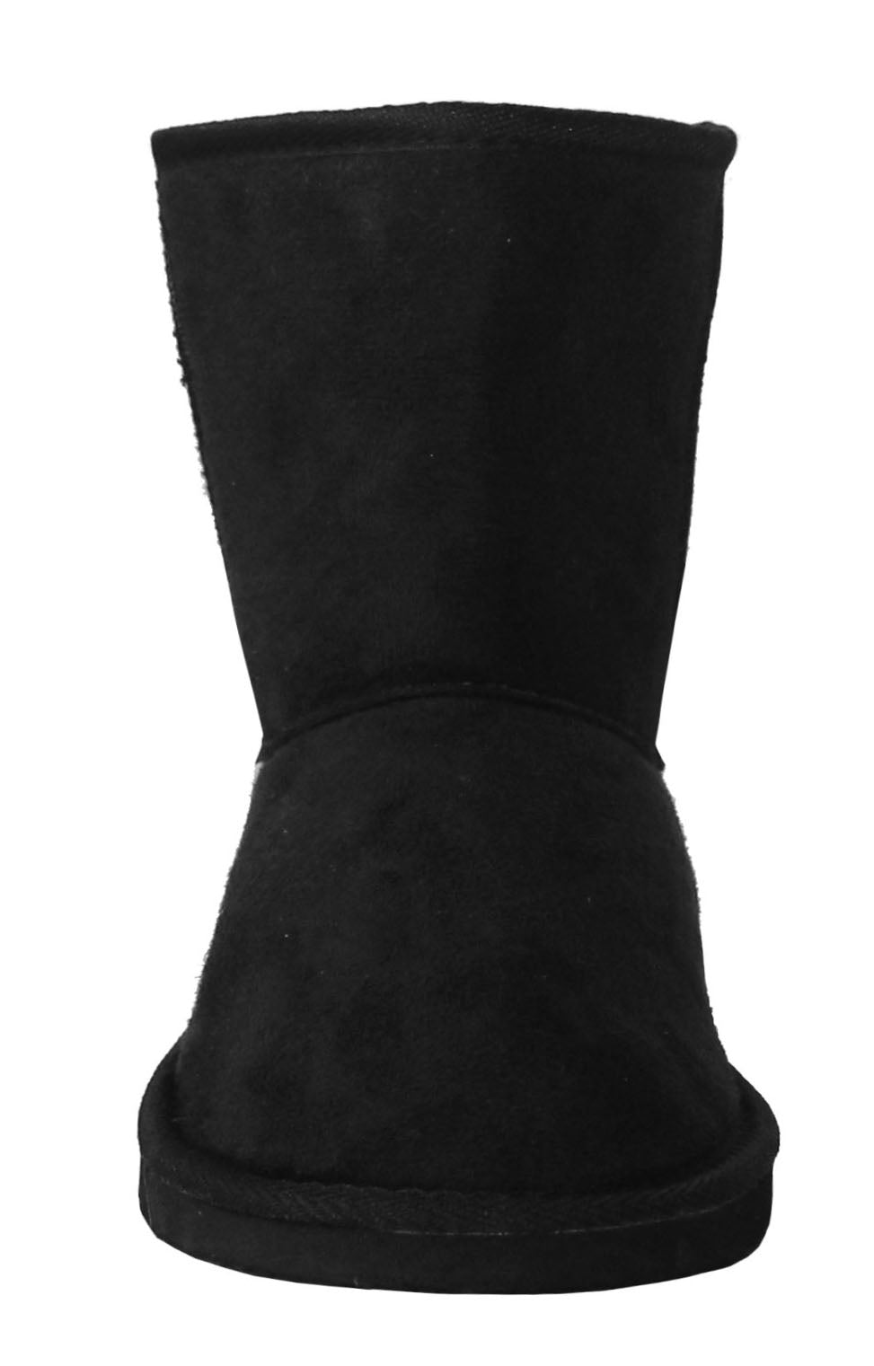 Girls Youth Kids Faux Suede Warm Fur Lined Slip On Mid Calf Snow Winter Black Boots