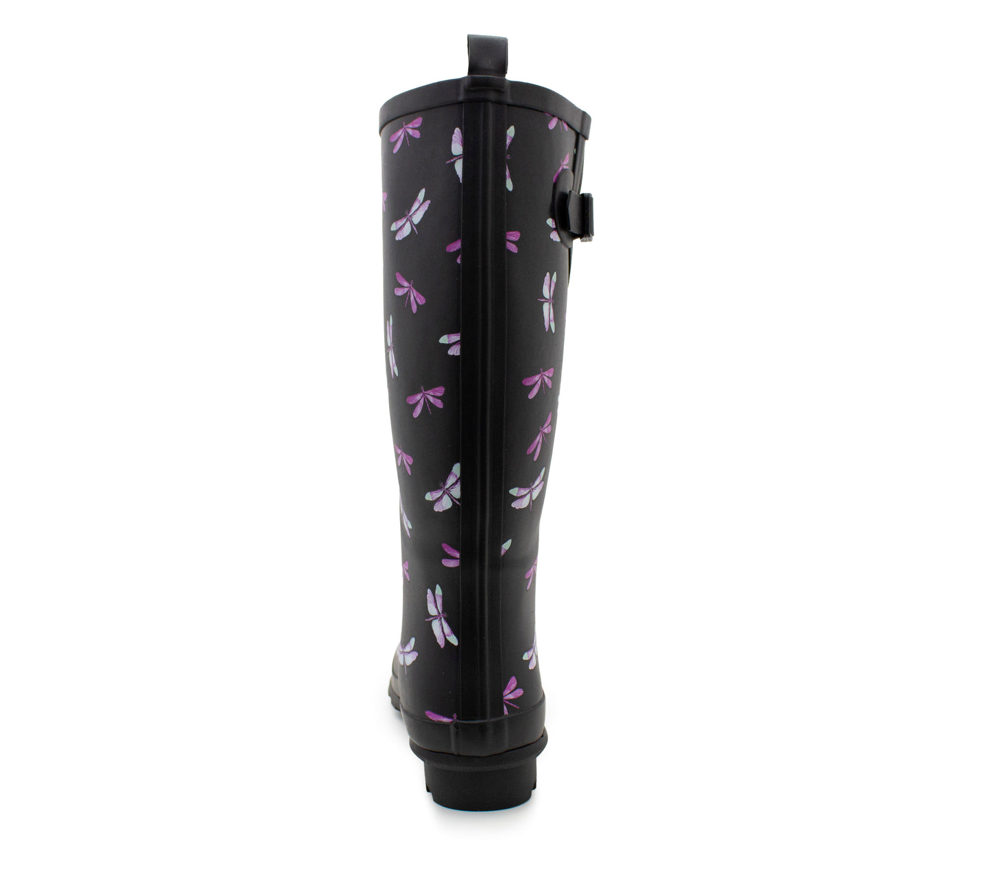Womens Adjustable Calf Wellies Black Dragonfly Waterproof Ladies Fashion Festival Dog Walking Rain Mud Wellington Boots