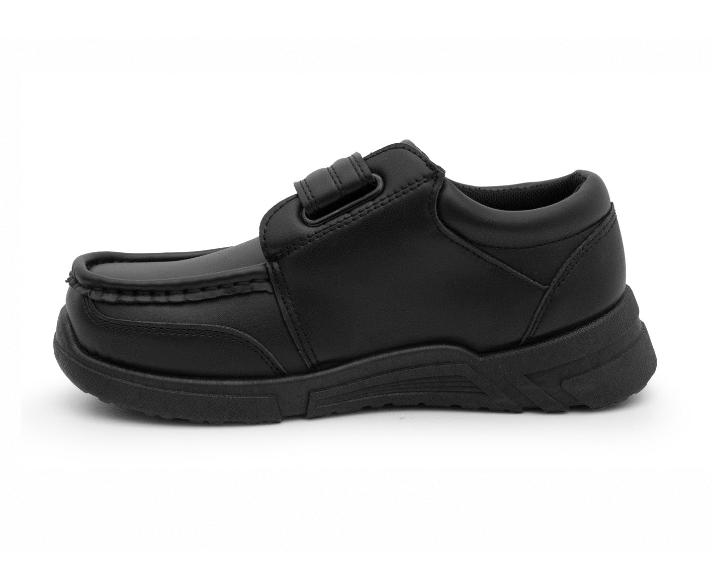Boys Touch Fasten School Shoes Faux Leather Black to School Kids Smart Uniform Shoes