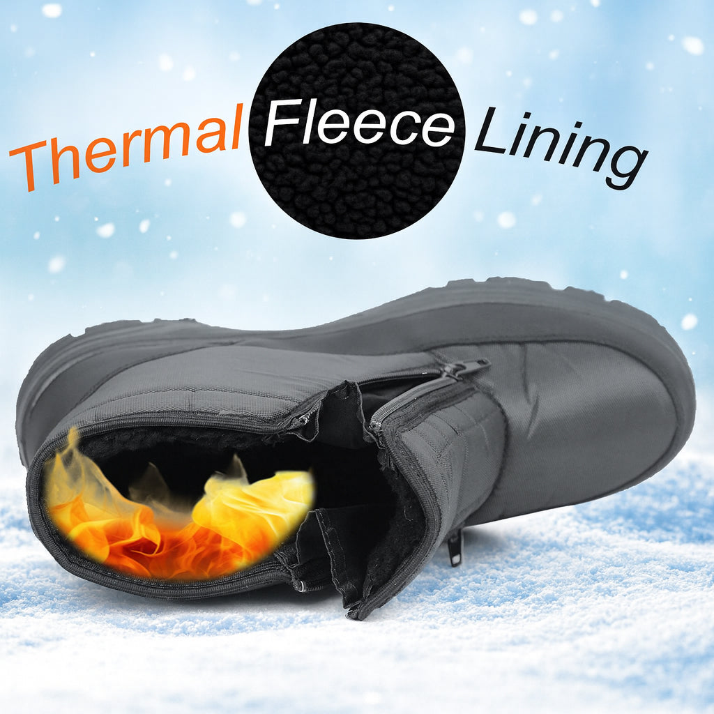 Mens Black Snow Boots Warm Thermal Fleece Lined Zip Up Slip On Insulated Outdoor Winter Walking Ankle Boots