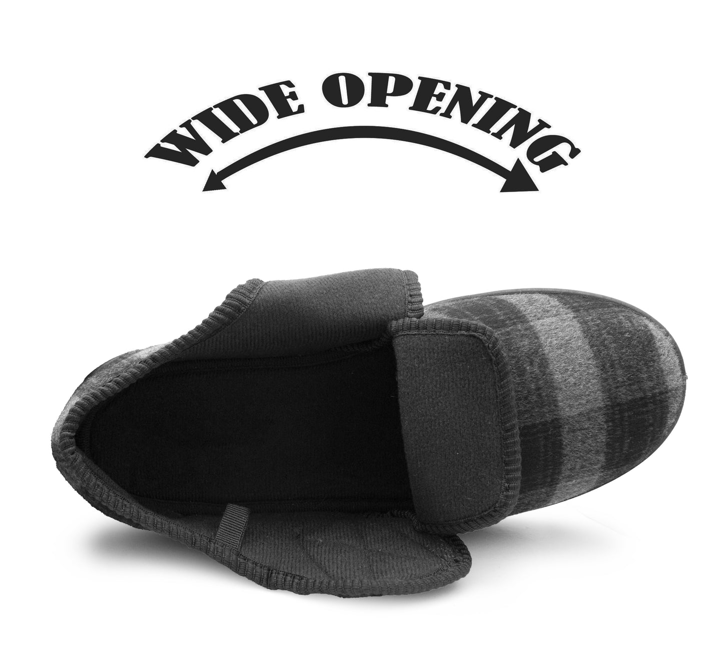 Mens Touch Fasten Slippers Navy Blue Check Felt Wide Opening House Shoes Casual Comfort Indoor Slipper (Copy)