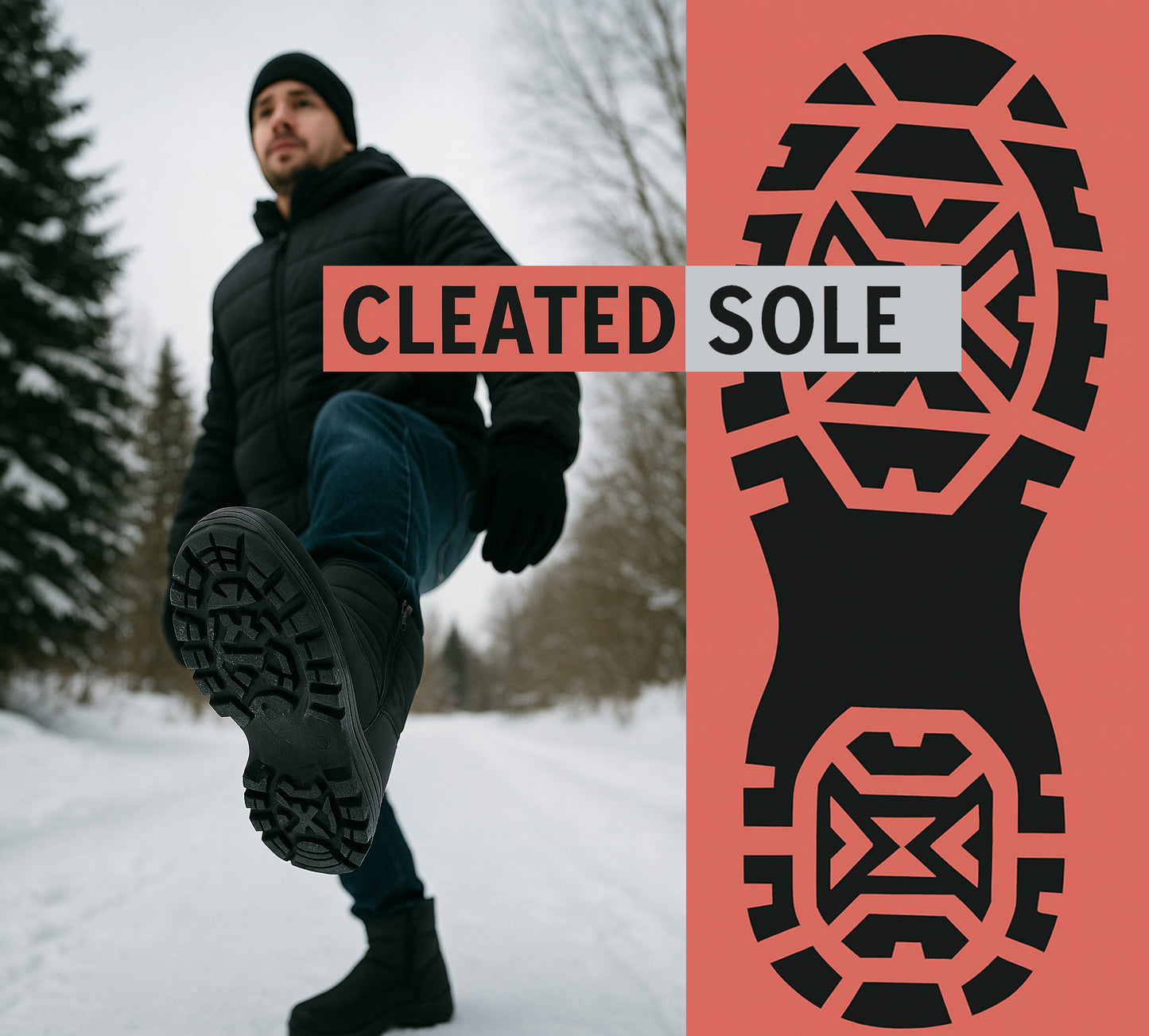 Mens Black Snow Boots Warm Thermal Fleece Lined Zip Up Slip On Insulated Outdoor Winter Walking Ankle Boots