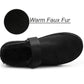 Womens Warm Slippers Black Faux Suede Fur Lined Clogs Adjustable Strap Slip On Mules Ladies Faux Suede Winter Cosy Indoor House Shoes