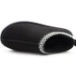 Womens Warm Slippers Black Faux Suede Fur Lined Slip On Backless Mules Ladies Faux Suede Winter Cosy Indoor House Shoes Sliders