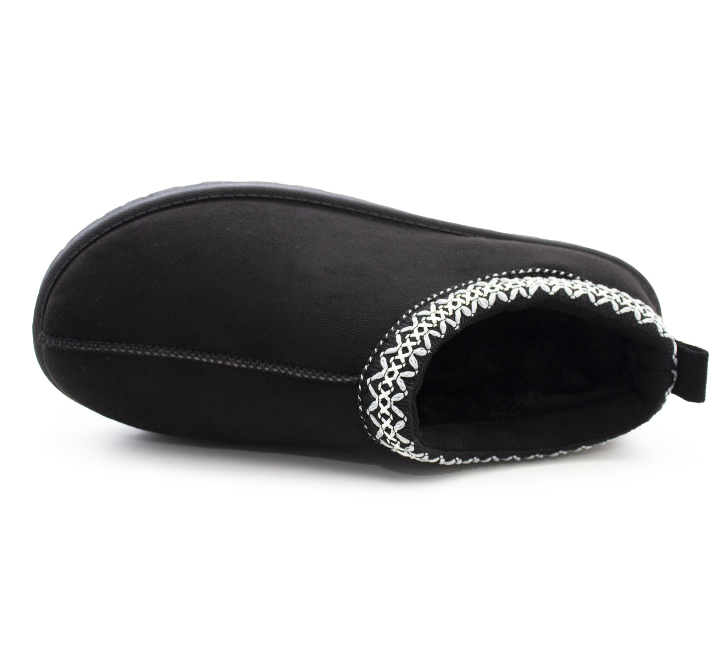 Womens Warm Slippers Black Faux Suede Fur Lined Slip On Backless Mules Ladies Faux Suede Winter Cosy Indoor House Shoes Sliders