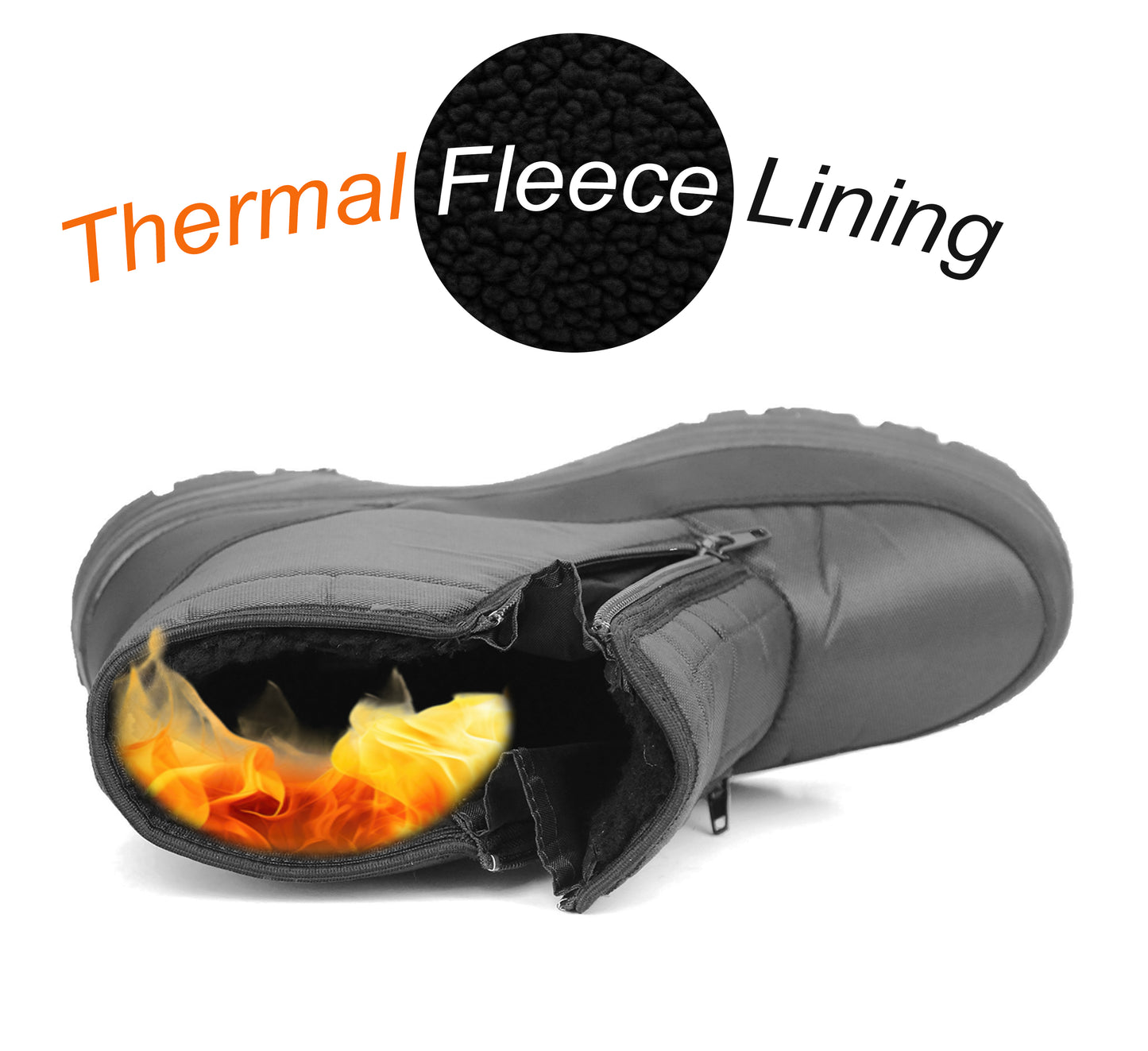 Mens Black Snow Boots Warm Thermal Fleece Lined Zip Up Slip On Insulated Outdoor Winter Walking Ankle Boots