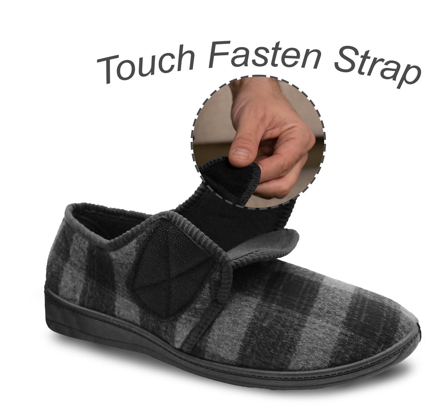 Mens Touch Fasten Slippers Navy Blue Check Felt Wide Opening House Shoes Casual Comfort Indoor Slipper (Copy)