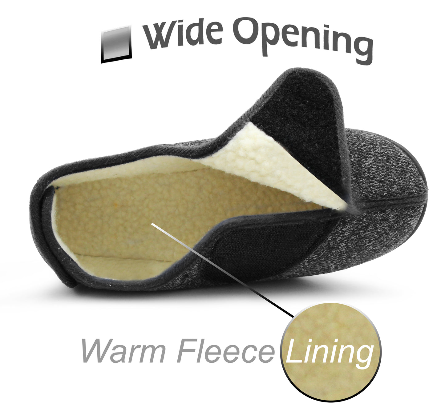 Womens Slippers Warm Fleece Lined Twin Touch Fasten Wide Opening Diabetic Ladies Felt Winter Slip On House Shoes