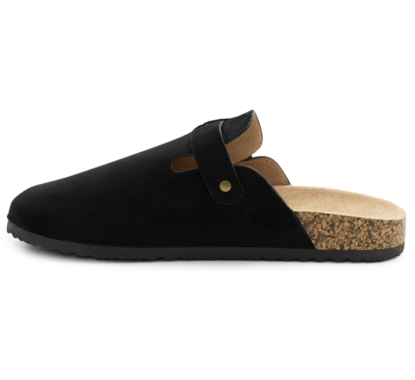 Mens Faux Suede Clogs Slip On Adjustable Buckle Cork Footbed Arch Support Backless Mules Flat Casual Slippers