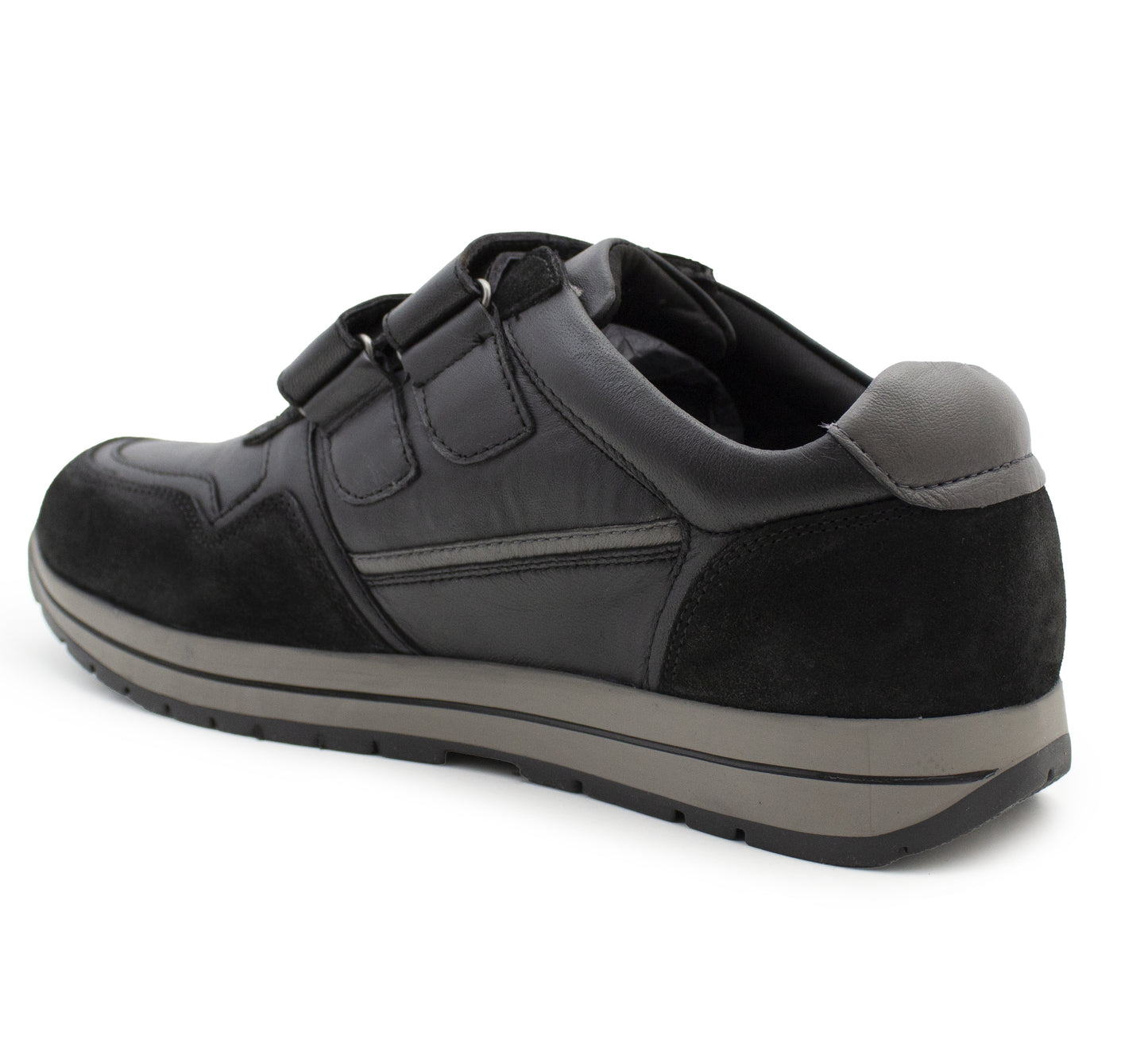 Men’s Black Leather Trainers Shoes Casual Double Strap Touch Fastening Sneakers Smart Slip On Walking Shoes