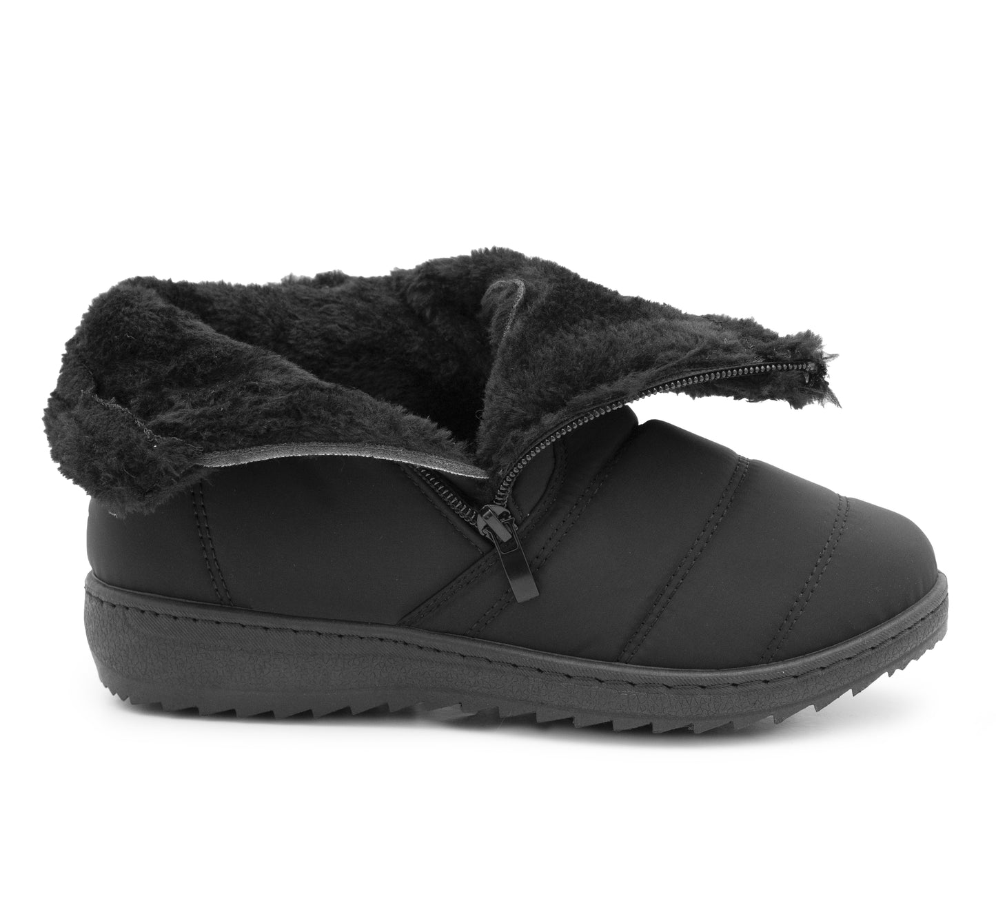 Womens Winter Black Boots Faux Fur Lined Zip Up Warm Insulated Ladies Slip On Quilted Thermal Ankle Boot