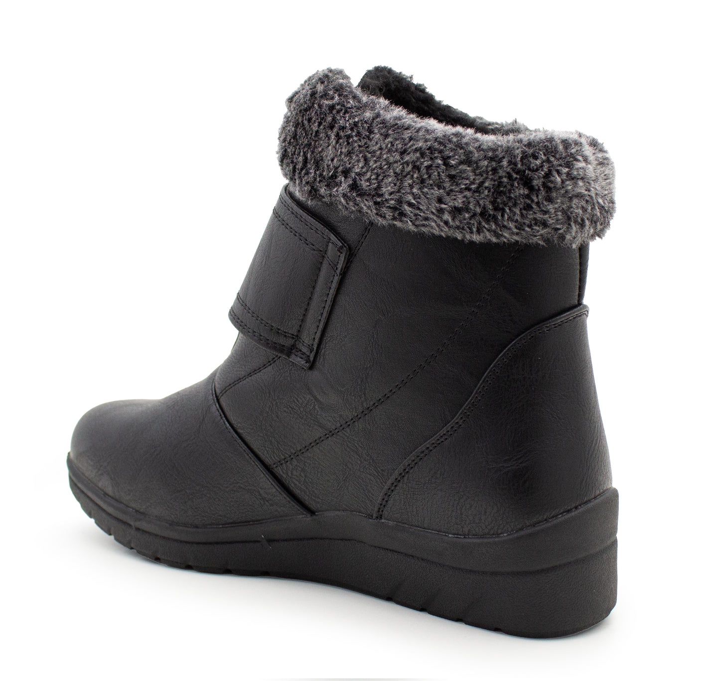 Womens Winter Boots Warm Faux Fur Lined Ladies Touch Fasten Strap Ankle Boots