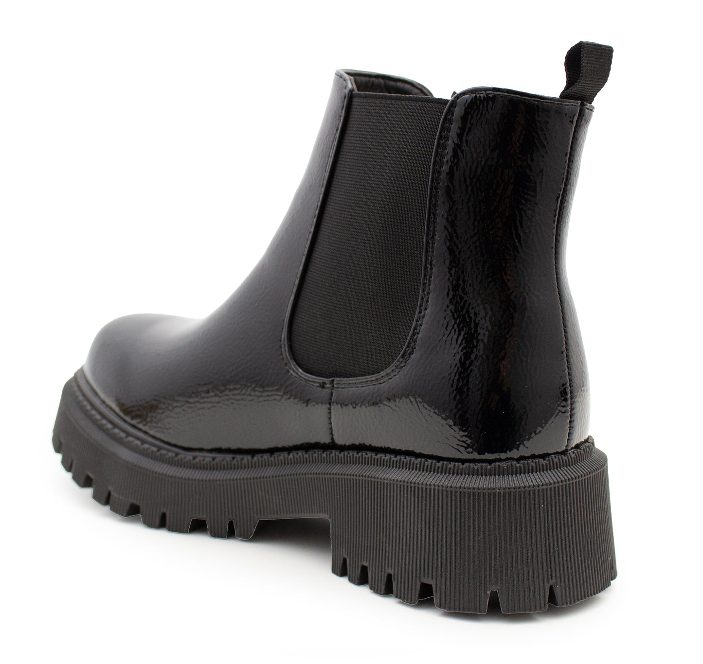 Womens Platform Boots Ladies Slip On Chunky Sole Patent Smart Casual Business Office Shiny Gloss Fashion Chelsea Ankle Boots