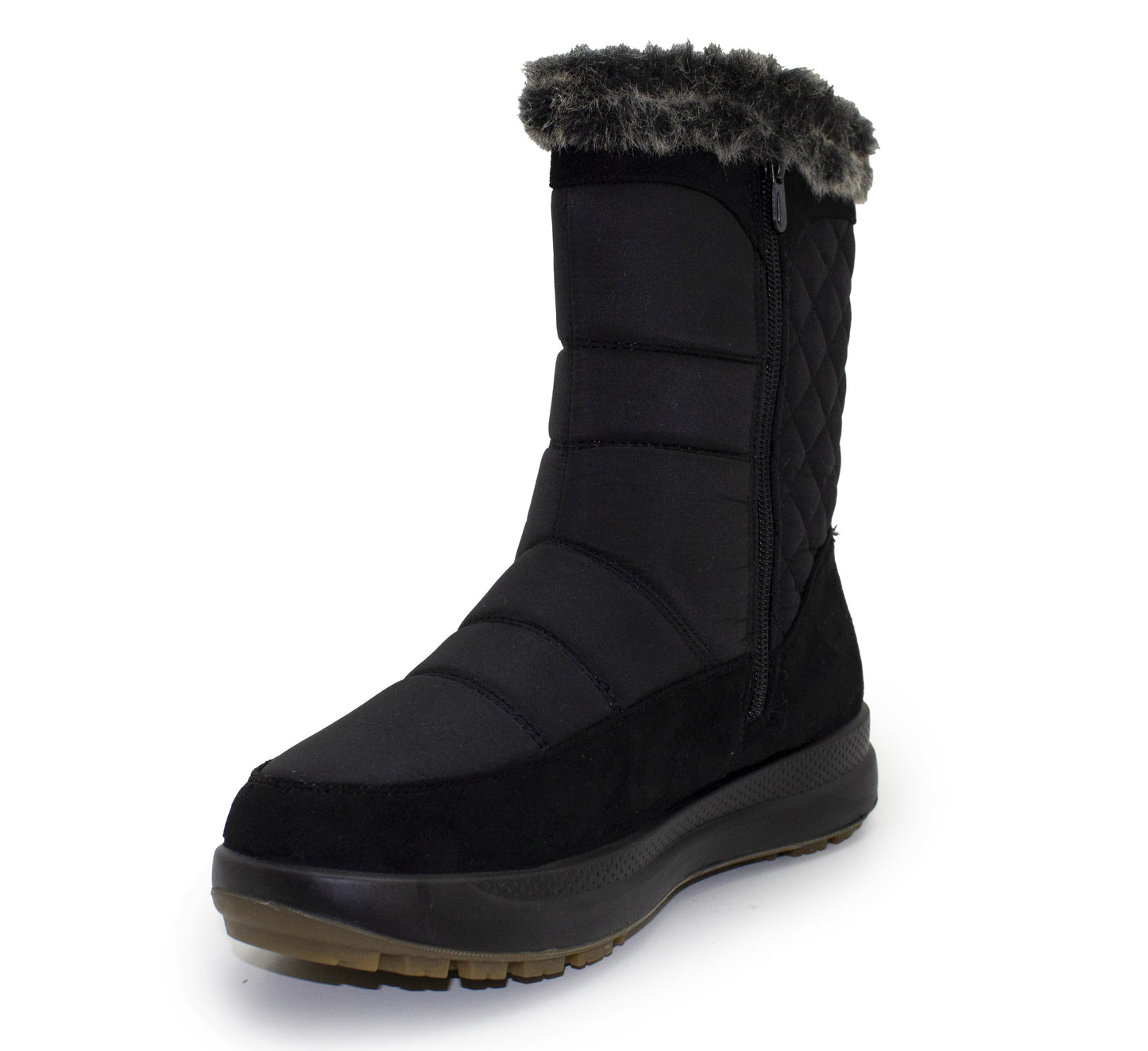 Womens Winter Snow Boots Warm Insulated Faux Fur Lined Ladies Mid Calf Zip Up Quilted Boots