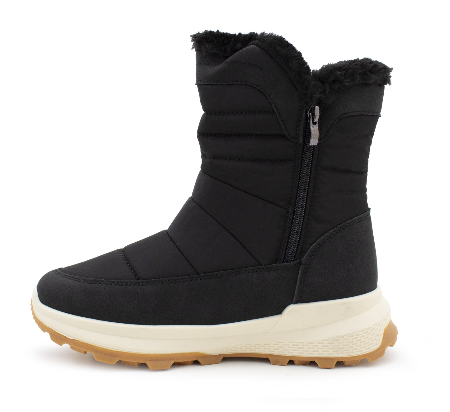 Womens Winter Boots Faux Fur Lined Mid Calf Zip Up Warm Insulated Ladies Slip On Quilted Thermal Ankle Boot