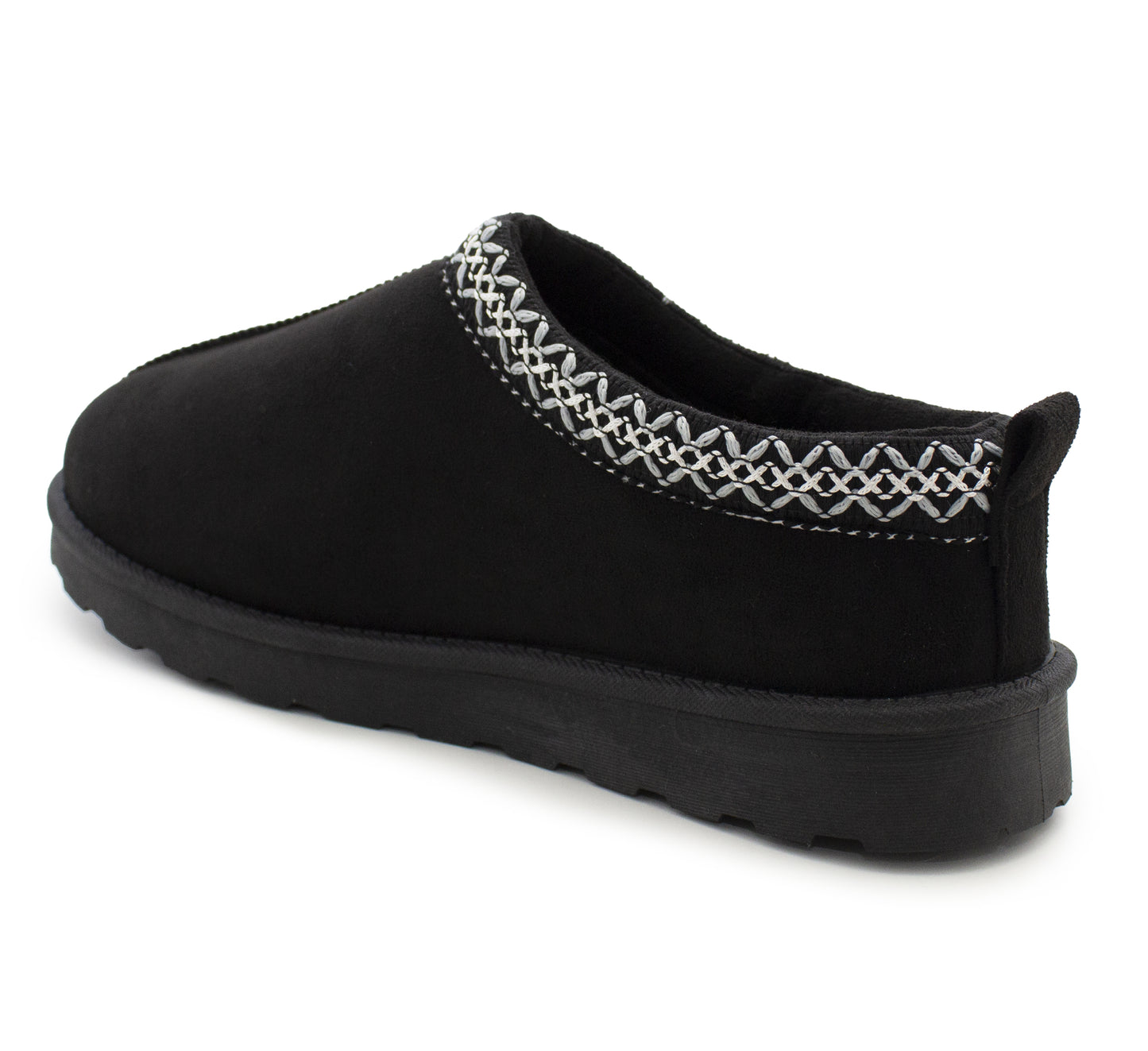 Womens Warm Slippers Black Faux Suede Fur Lined Slip On Backless Mules Ladies Faux Suede Winter Cosy Indoor House Shoes Sliders