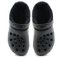 Womens Warm Fur Lined Thermal Black Garden Clogs Lightweight EVA Slip On Slippers Kitchen Nurse Indoor House Shoes Sandals