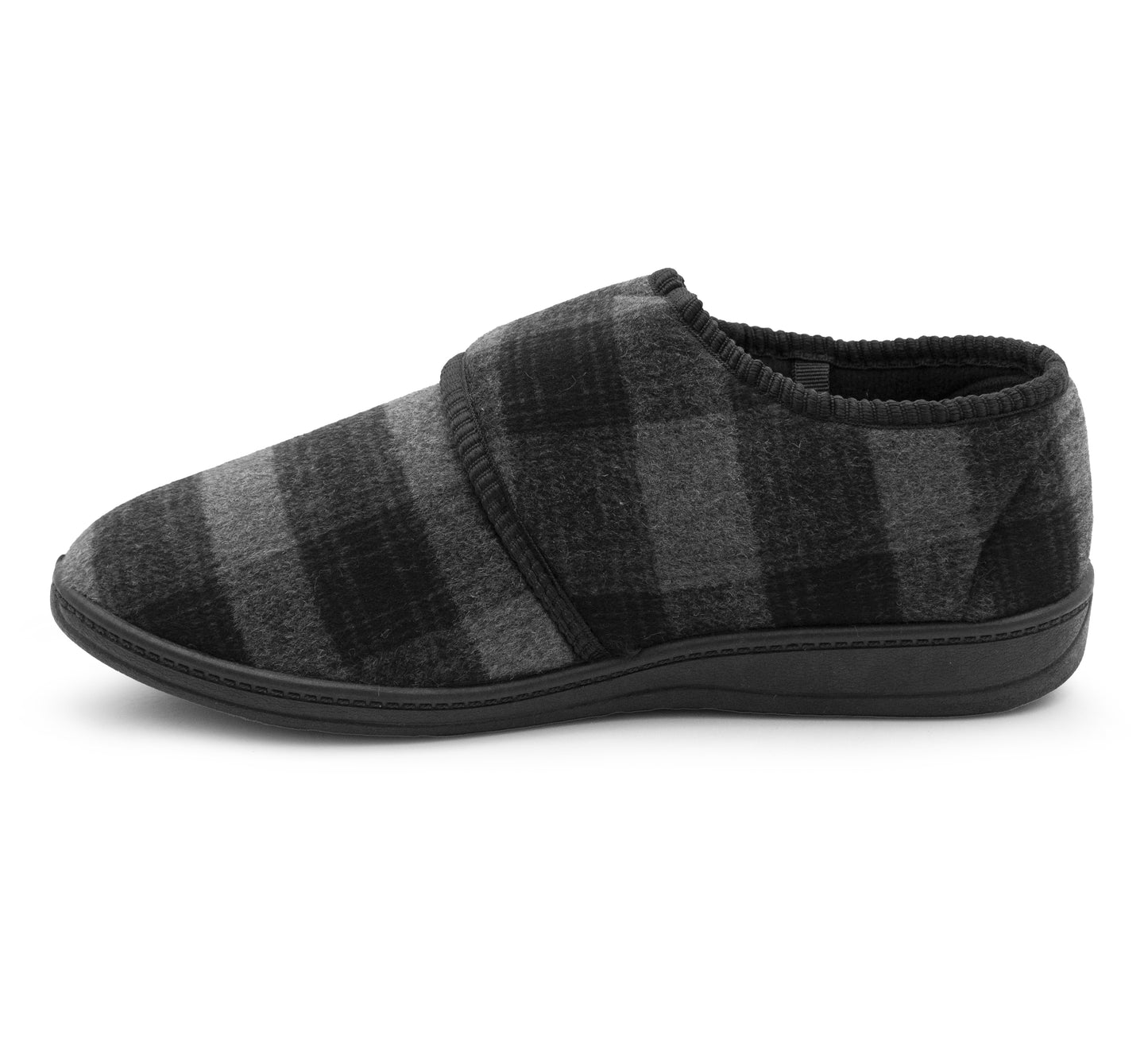 Mens Touch Fasten Slippers Navy Blue Check Felt Wide Opening House Shoes Casual Comfort Indoor Slipper (Copy)