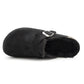 Womens Winter Black Slippers Faux Fur Lined Suede Clogs Slip On Adjustable Buckle Cork Footbed Backless Mules Ladies Casual Slippers