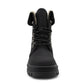 Womens Black Winter Ankle Boots Chunky Sole Platform Faux Fur Lined Warm Fleece Trim Ladies High Top Hiking Combat Fashion Boots