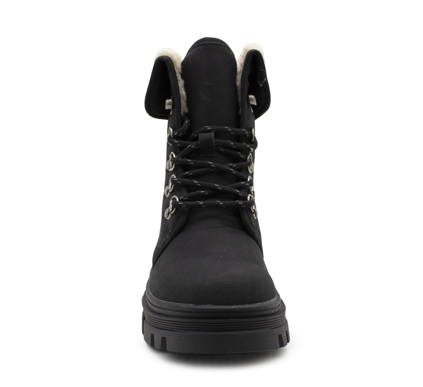 Womens Black Winter Ankle Boots Chunky Sole Platform Faux Fur Lined Warm Fleece Trim Ladies High Top Hiking Combat Fashion Boots