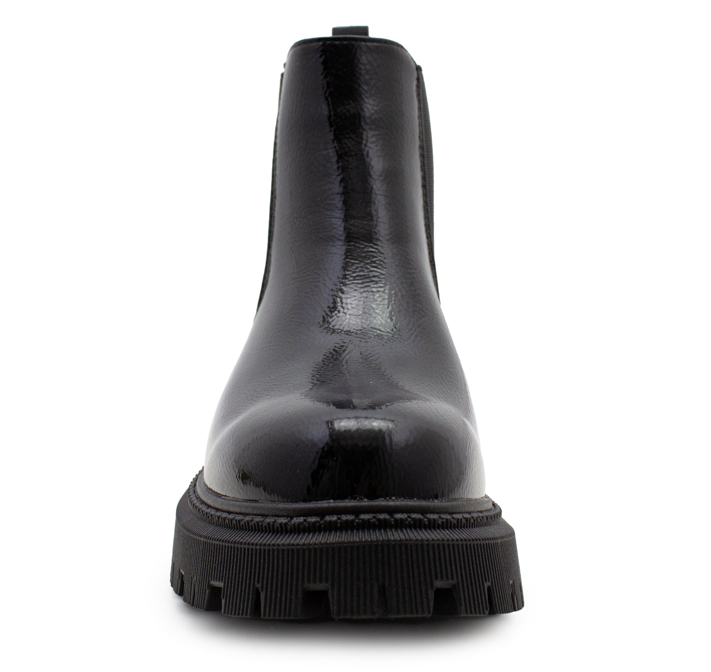 Womens Platform Boots Ladies Slip On Chunky Sole Patent Smart Casual Business Office Shiny Gloss Fashion Chelsea Ankle Boots