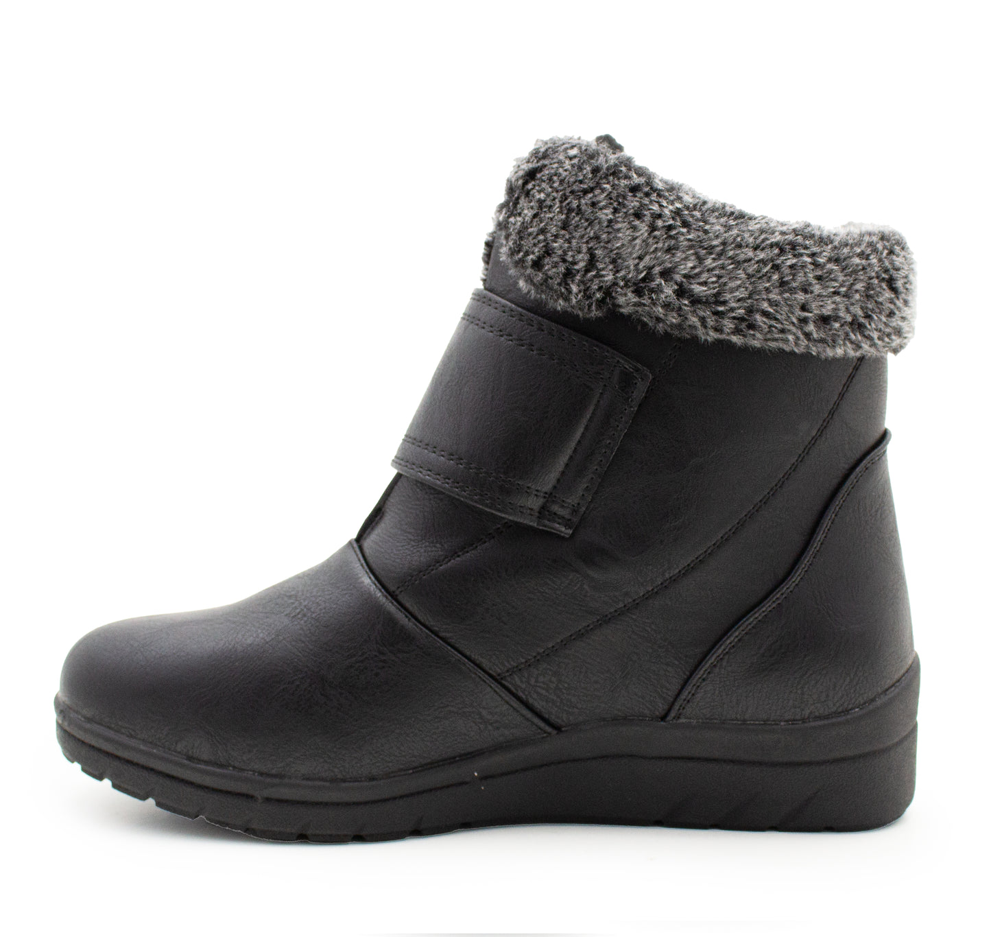 Womens Winter Boots Warm Faux Fur Lined Ladies Touch Fasten Strap Ankle Boots