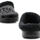 Womens Warm Fur Lined Thermal Black Garden Clogs Lightweight EVA Slip On Slippers Kitchen Nurse Indoor House Shoes Sandals