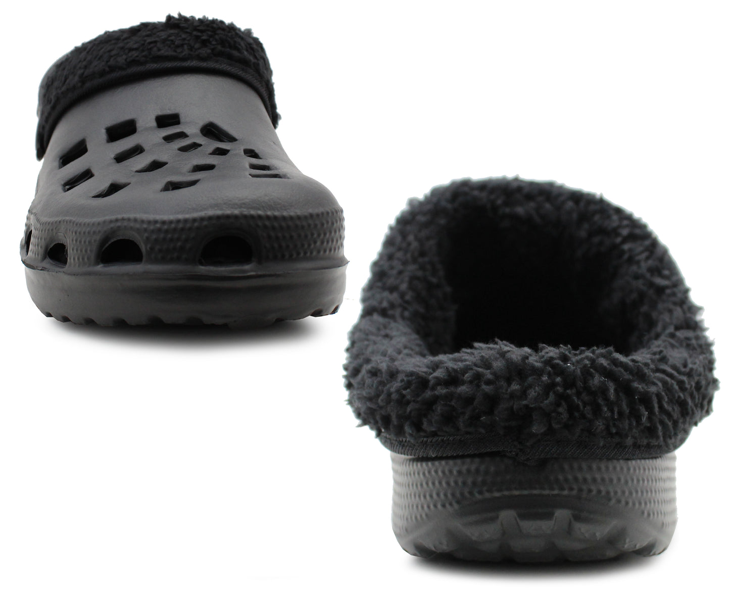 Womens Warm Fur Lined Thermal Black Garden Clogs Lightweight EVA Slip On Slippers Kitchen Nurse Indoor House Shoes Sandals