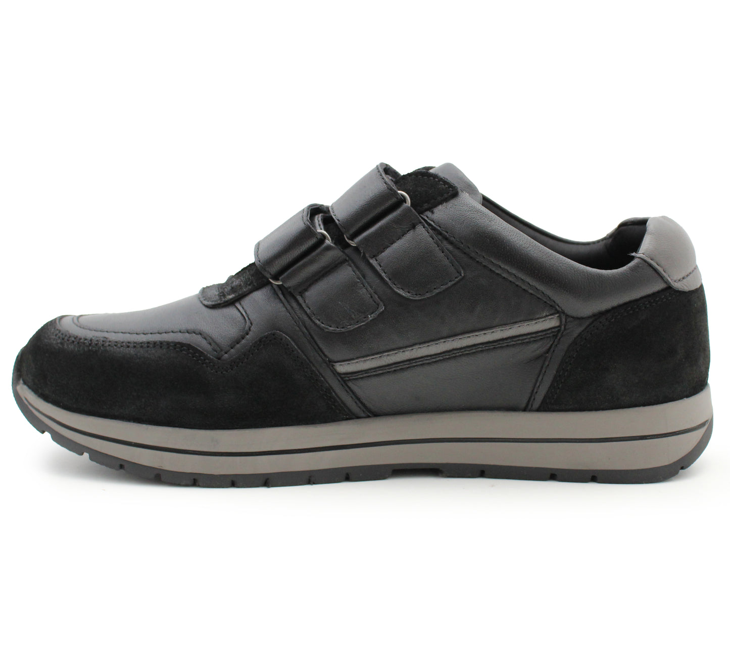 Men’s Black Leather Trainers Shoes Casual Double Strap Touch Fastening Sneakers Smart Slip On Walking Shoes