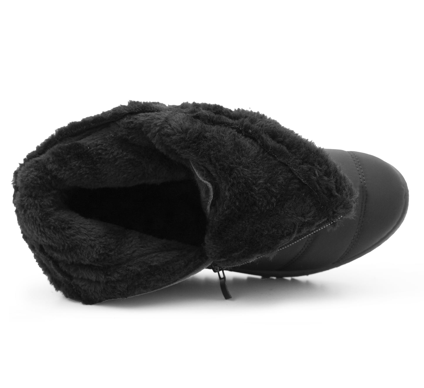 Womens Winter Black Boots Faux Fur Lined Zip Up Warm Insulated Ladies Slip On Quilted Thermal Ankle Boot