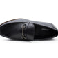 Mens Black Leather Loafers Slip On Formal Smart Shoes Metal Detail Office Wedding Dress Shoes