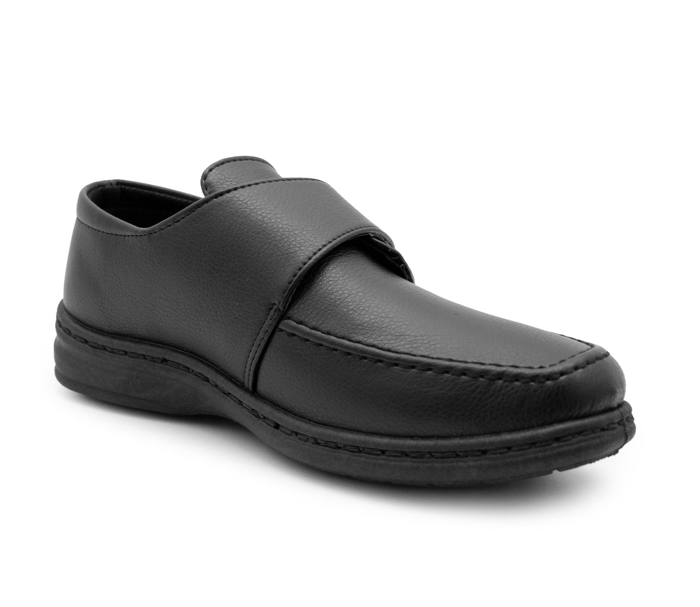 Mens Touch Fasten Formal Shoes Black Faux Leather Gel Foam Insole Smart Office Loafers