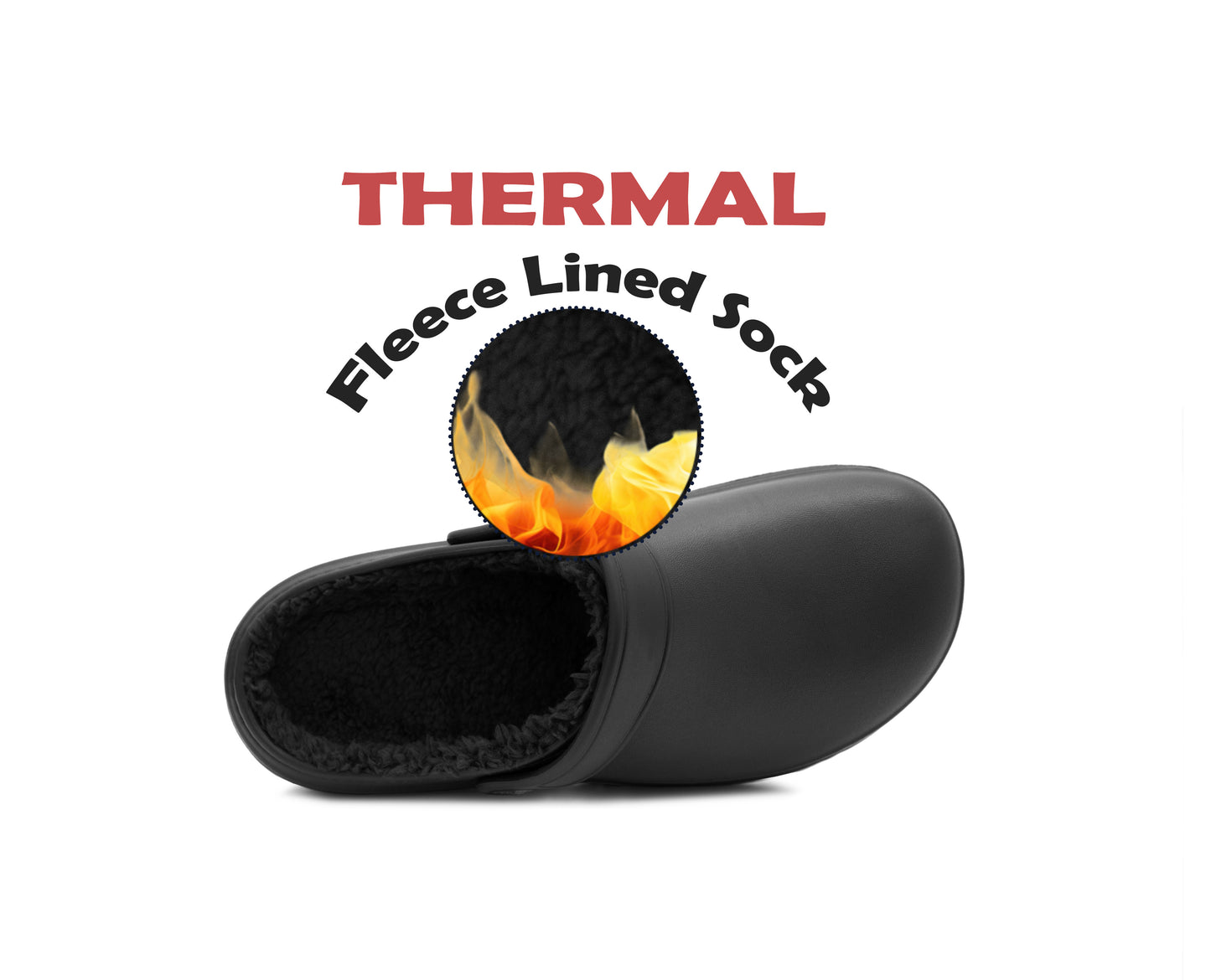 Womens Clogs Warm Fleece Lined Black Thermal Waterproof Lightweight EVA Garden Clogs Kitchen Nurse Faux Fur Slippers House Shoes