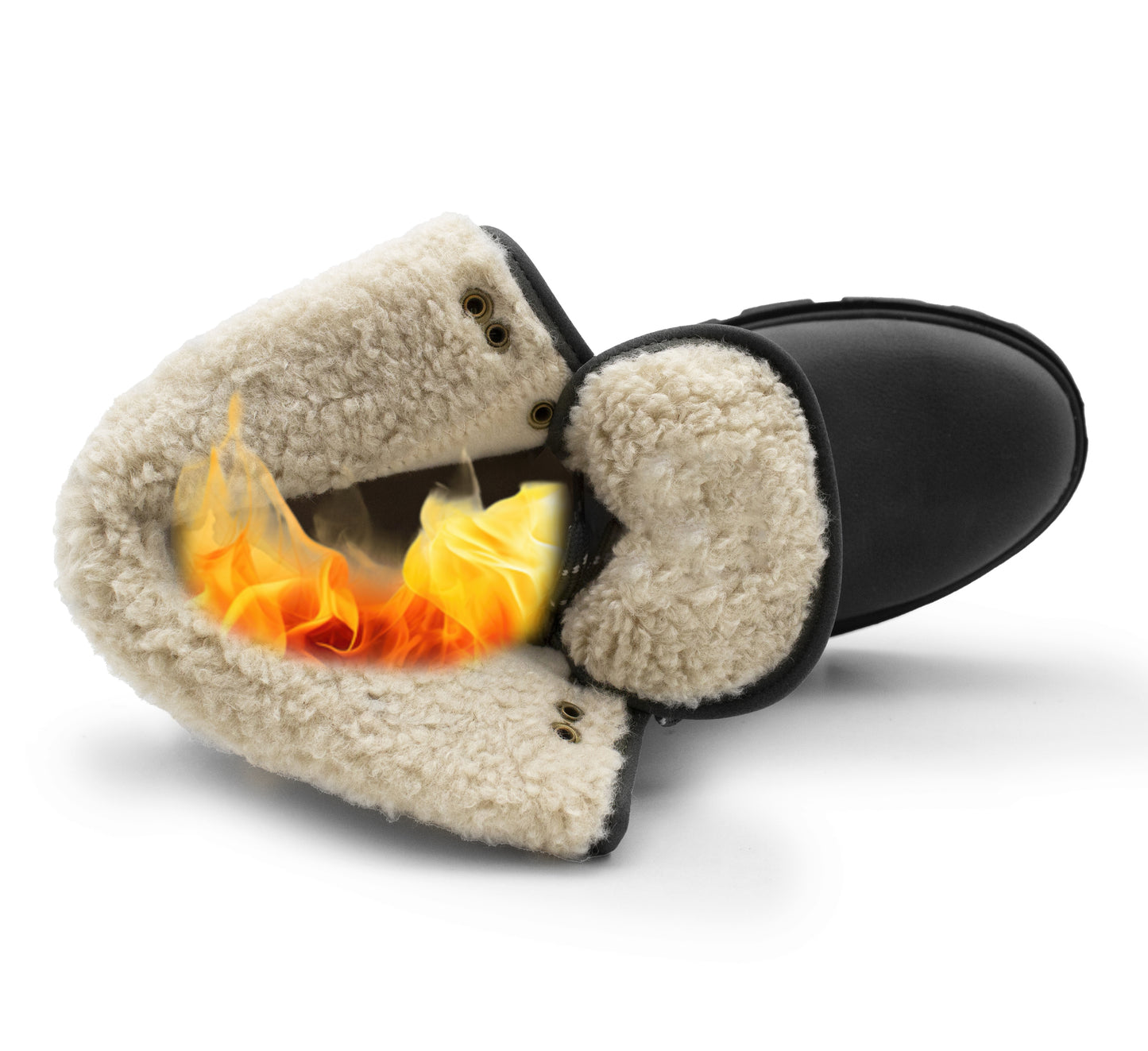 Womens Black Winter Ankle Boots Chunky Sole Platform Faux Fur Lined Warm Fleece Trim Ladies High Top Hiking Combat Fashion Boots