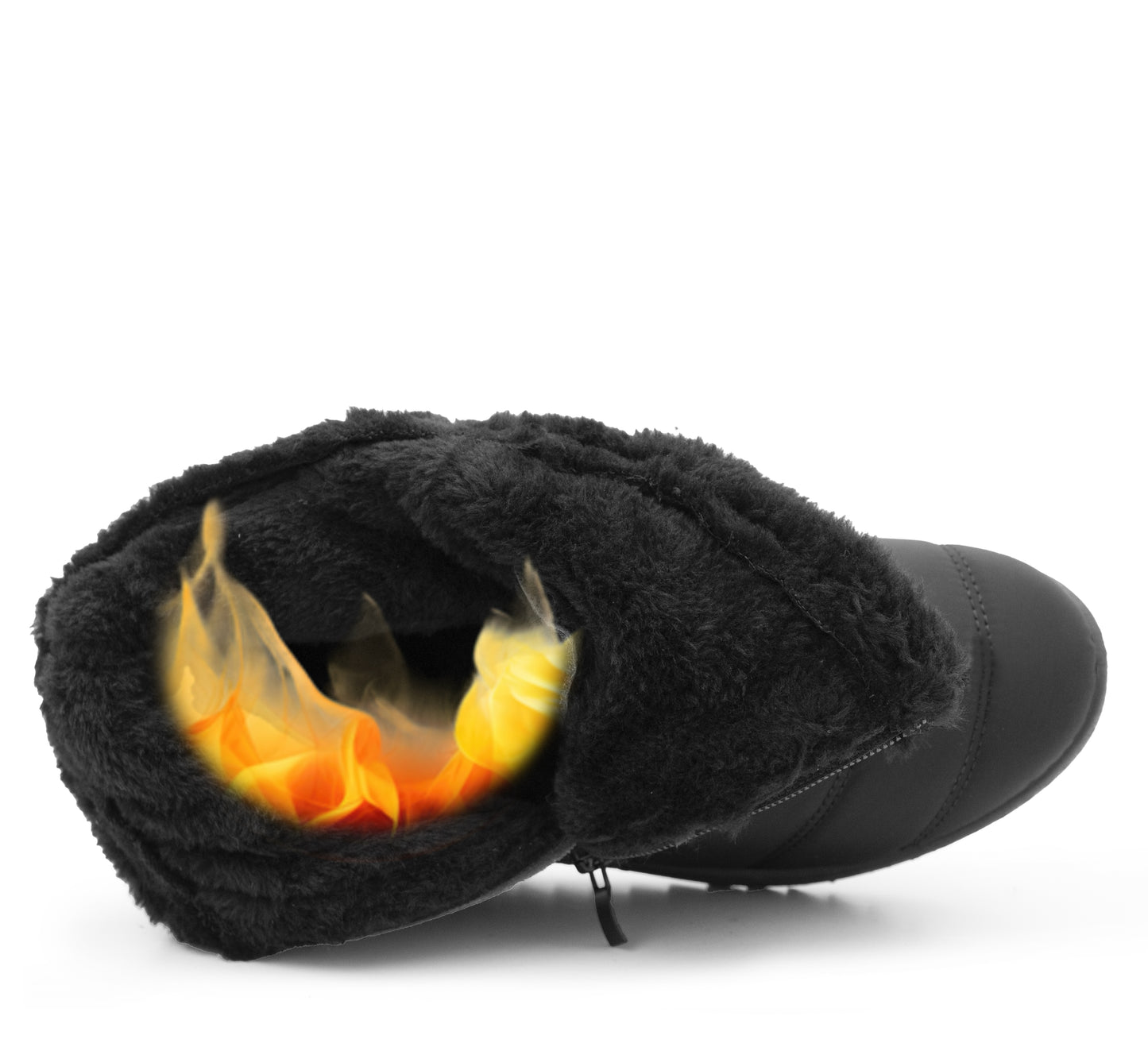 Womens Winter Black Boots Faux Fur Lined Zip Up Warm Insulated Ladies Slip On Quilted Thermal Ankle Boot