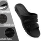 Womens All Black Sliders EVA Lightweight Ladies Summer Beach Shower Bathroom Fashion Spa Slipper Mules Flip Flop Sandals