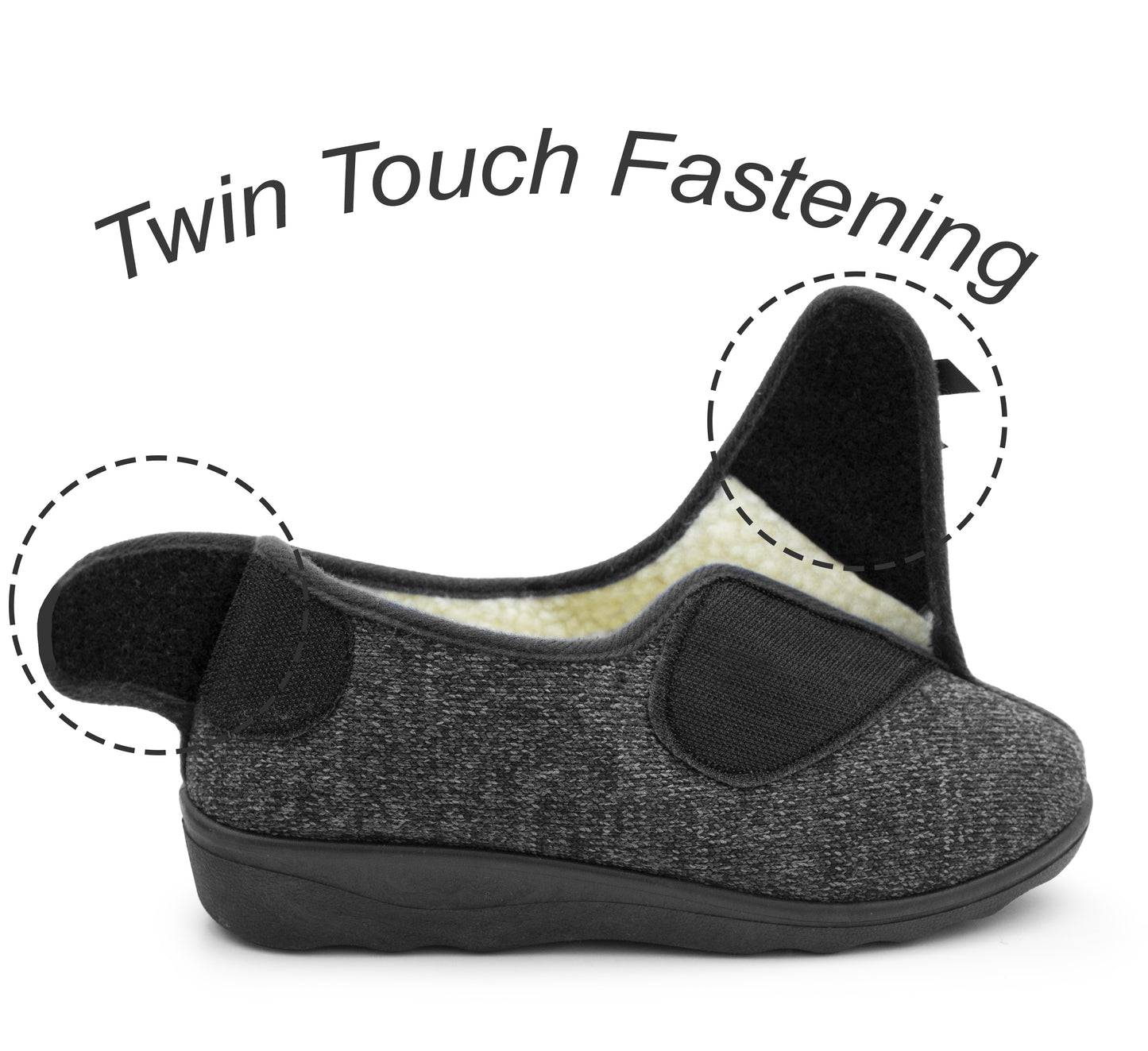 Womens Slippers Warm Fleece Lined Twin Touch Fasten Wide Opening Diabetic Ladies Felt Winter Slip On House Shoes