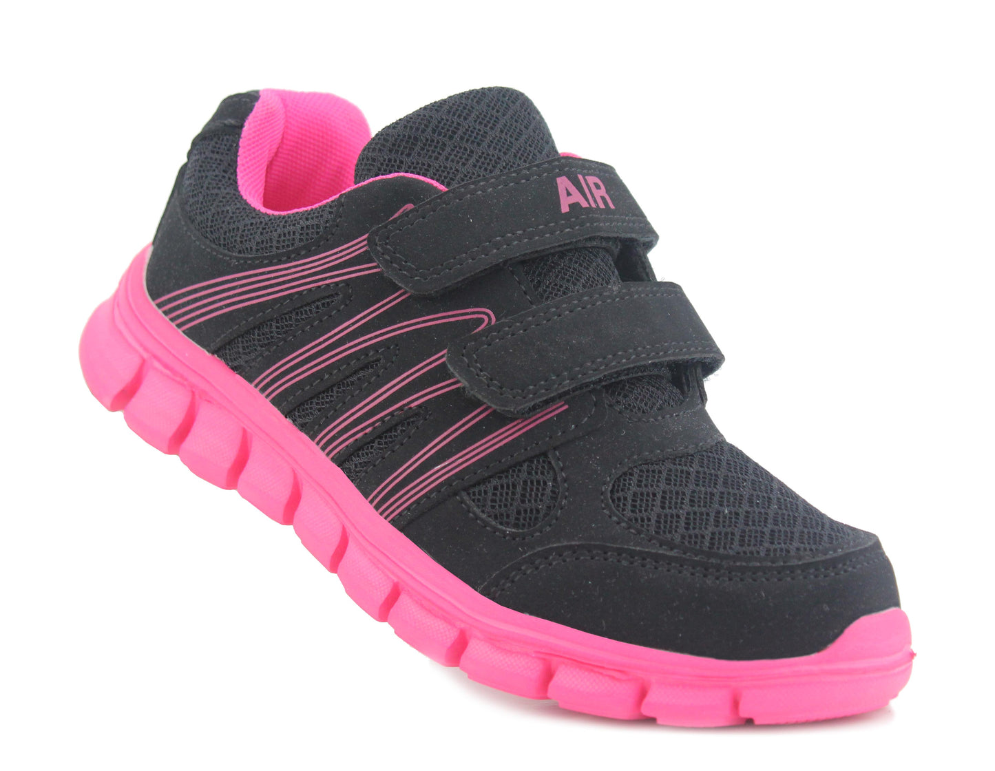 Kids Black Hot Pink Youth Super Lightweight EVA Double Touch Fasten Strap Sports Trainers