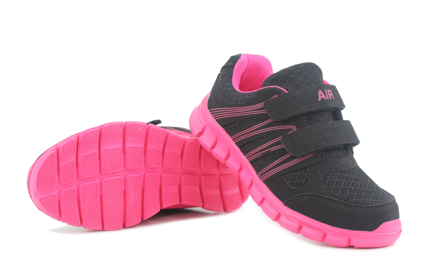 Kids Black Hot Pink Youth Super Lightweight EVA Double Touch Fasten Strap Sports Trainers
