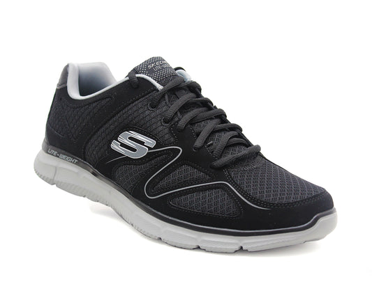 Skechers Men's Verse-Flash Point Sneakers Black/Grey Mesh Lace Up Memory Foam Trainers