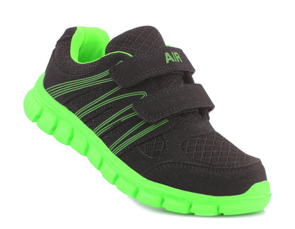 Kids Black Neon Green Youth Super Lightweight EVA Double Touch Fasten Strap Sports Trainers