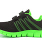 Kids Black Neon Green Youth Super Lightweight EVA Double Touch Fasten Strap Sports Trainers