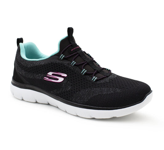 Skechers Women's Summits Trainers Lightweight Memory Foam Lace Up Sneakers Black Aqua