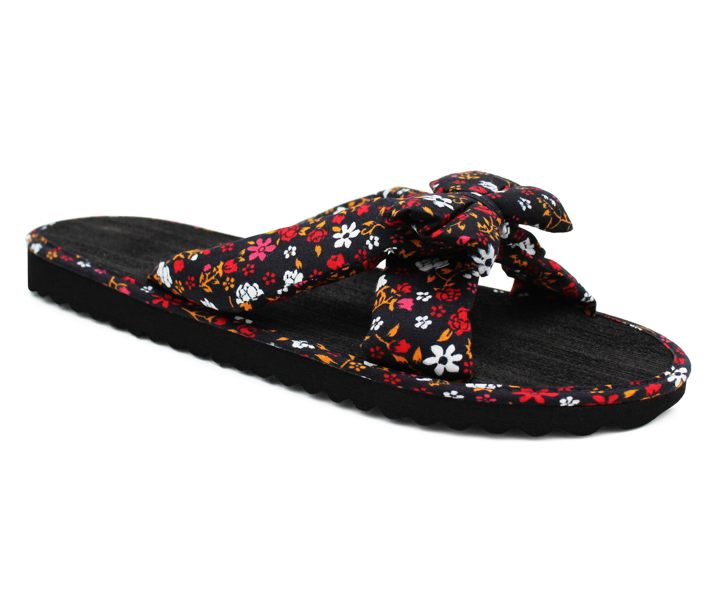 Girls Lightweight Floral Mule Sandals Slip On Sliders Summer Beach Flip Flops Ladies Flat Spa Pool Slides Black Red