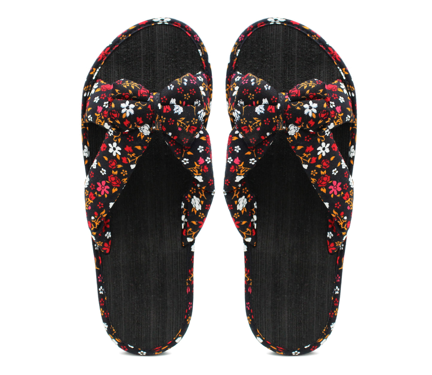Womens Lightweight Floral Mule Sandals Slip On Sliders Summer Beach Flip Flops Ladies Flat Spa Pool Slides Black Red