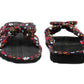 Girls Lightweight Floral Mule Sandals Slip On Sliders Summer Beach Flip Flops Ladies Flat Spa Pool Slides Black Red