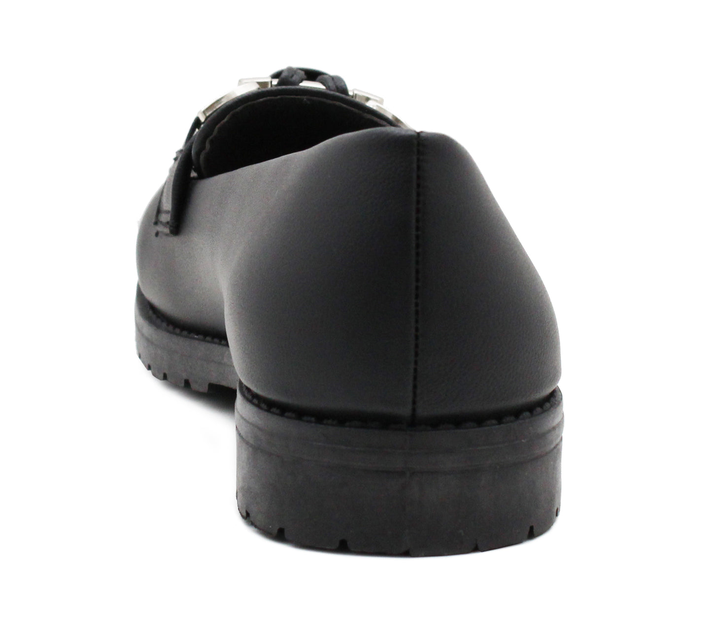 AVA Girls Slip On School Shoes Kids Black PU Smart Formal Uniform Buckle Tassel Loafers Pumps