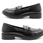 Womens Slip On Loafers Golden Buckle Tassel Decor Ladies Smart Casual Formal Business Work Uniform Shoes